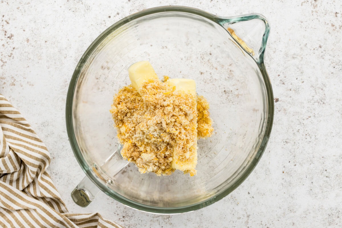 butter and sugar mixture in the bowl of a stand mixer