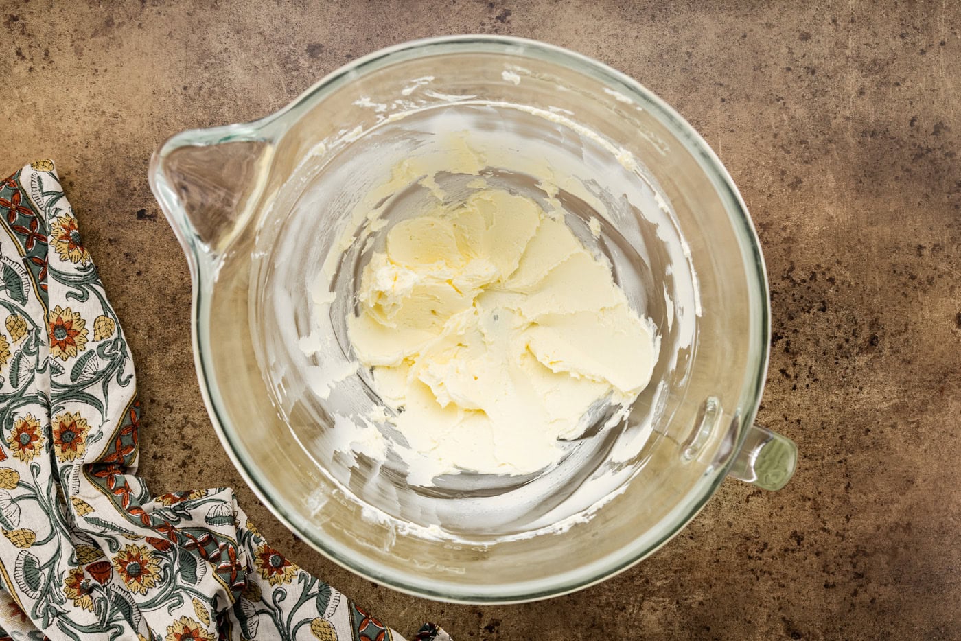 butter creamed in a mixer bowl