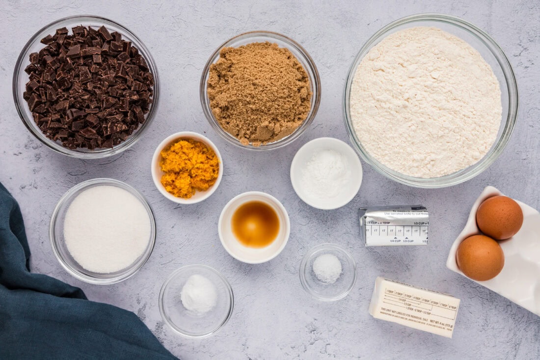Ingredients for Orange Chocolate Chip Cookies