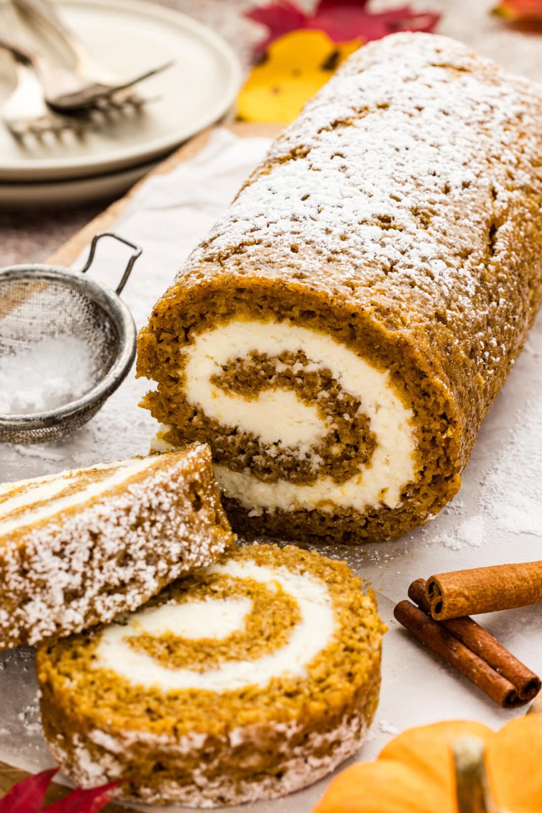 Pumpkin Cake Roll cut into slices