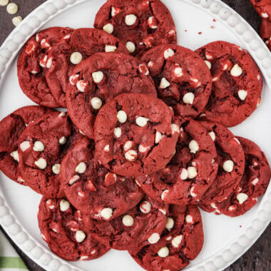 Plate of Red Velvet Cake Mix Cookies