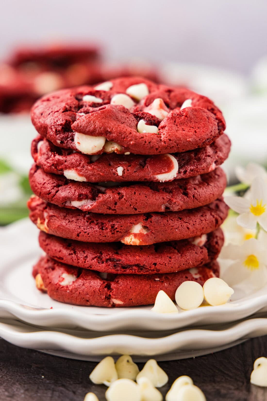 Stack of Red Velvet Cake Mix Cookies