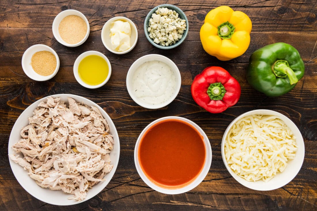 Ingredients for Buffalo Chicken Stuffed Peppers