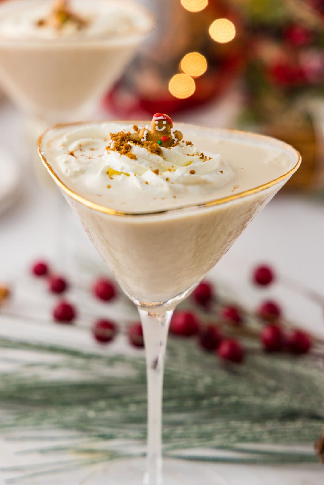 Close up photo of a Gingerbread Martini with another one behind it