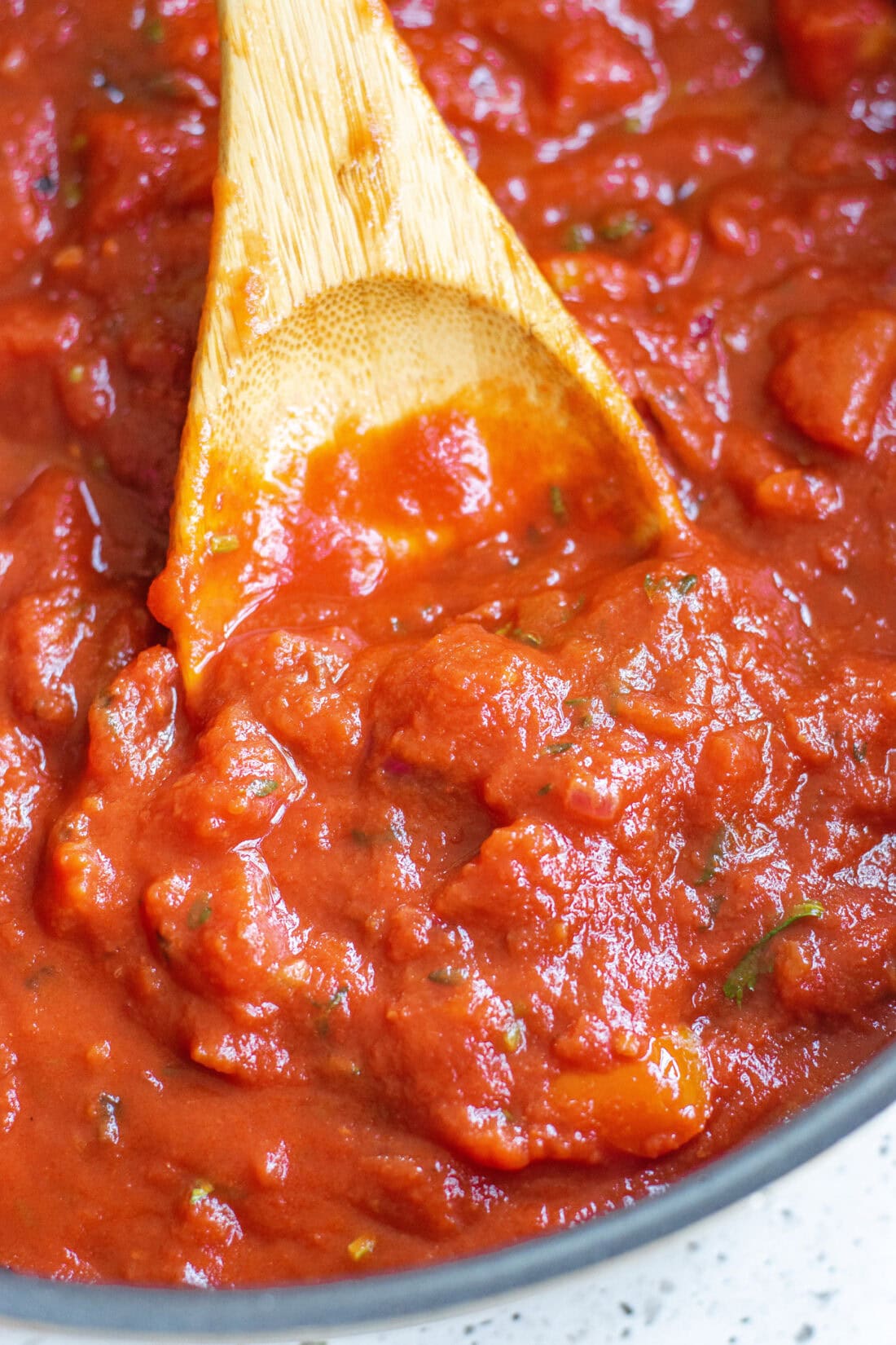 Close up photo of a spoonful of Marinara Sauce