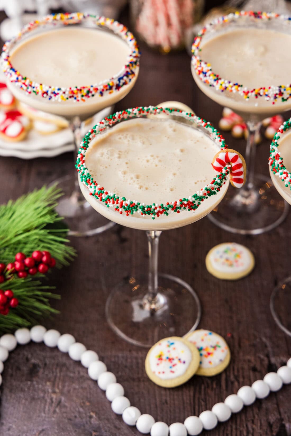 Overhead photo of three Sugar Cookie Martinis