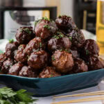 Close up photo of a pile of BBQ Meatballs