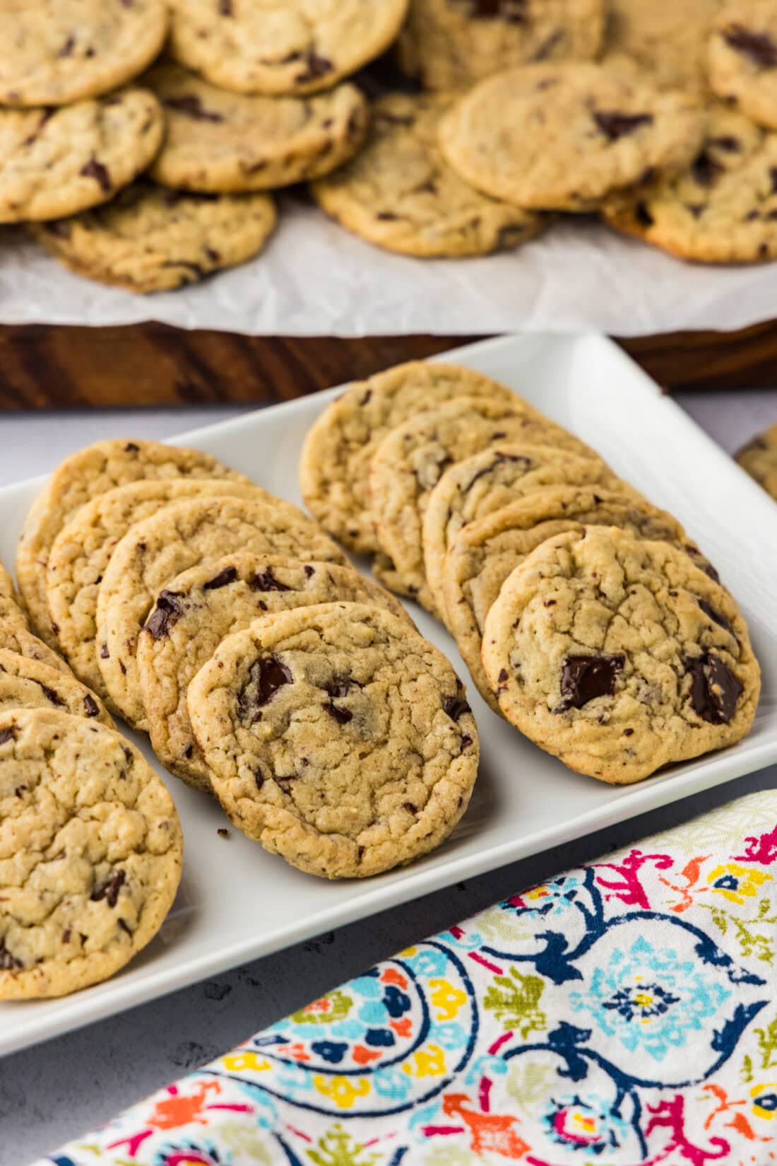 Platter of Buttermilk Chocolate Chip Cookies with more behind it