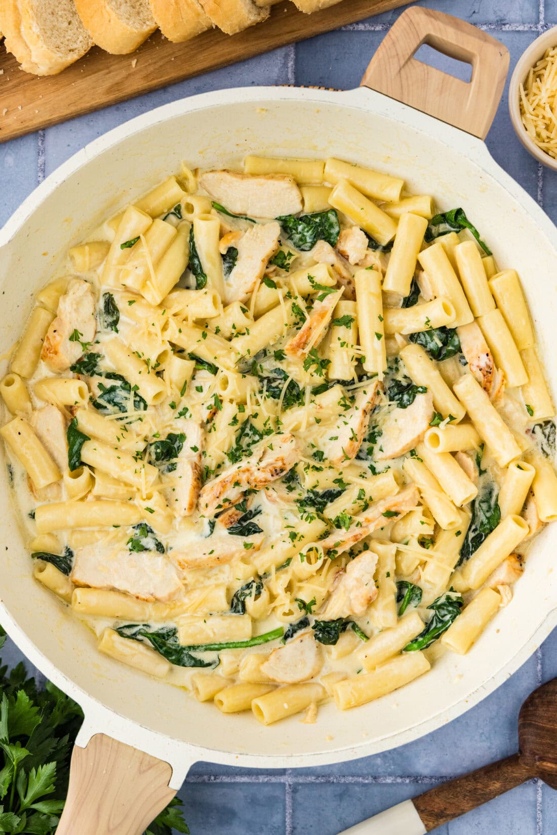 Skillet of Garlic Chicken Pasta