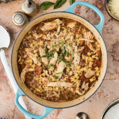 Dutch oven of Chicken Parmesan Soup