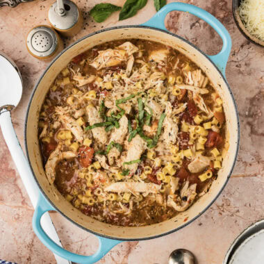 Dutch oven of Chicken Parmesan Soup