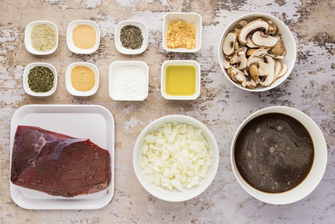 Ingredients for Crockpot Beef Tips and Gravy