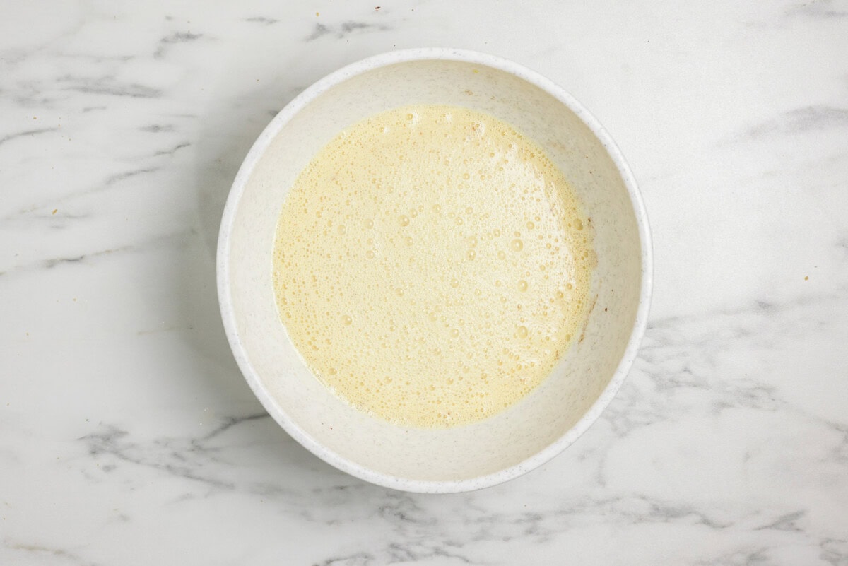 Custard filling in a bowl for french toast casserole