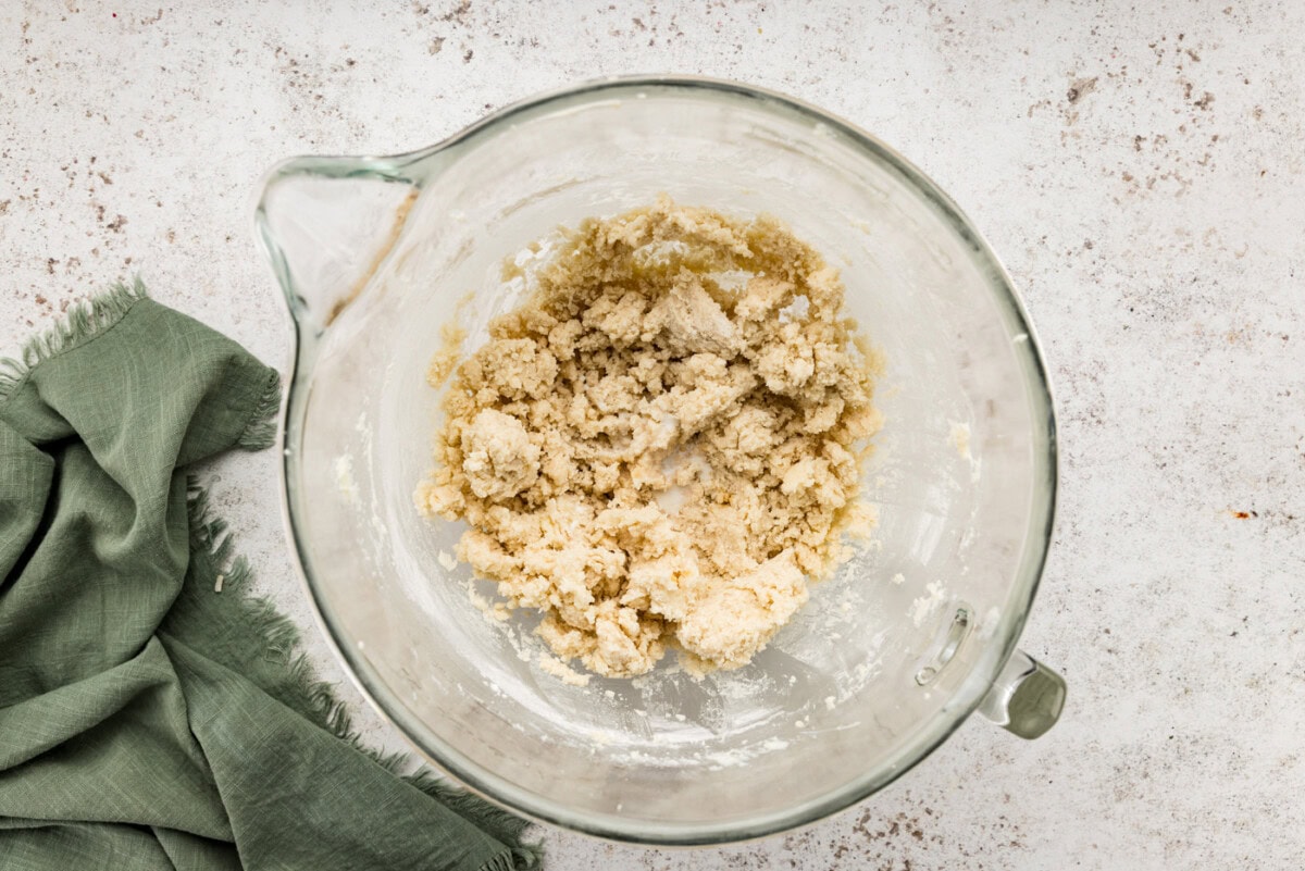 shortbread cookie dough in a mixing bowl