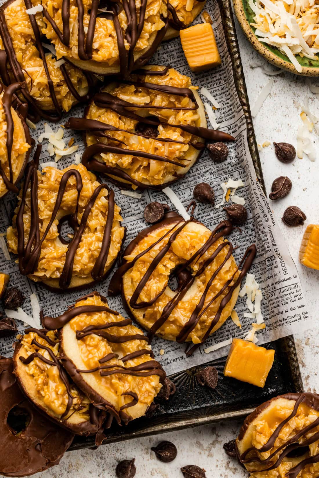 Homemade Samoas on parchment paper