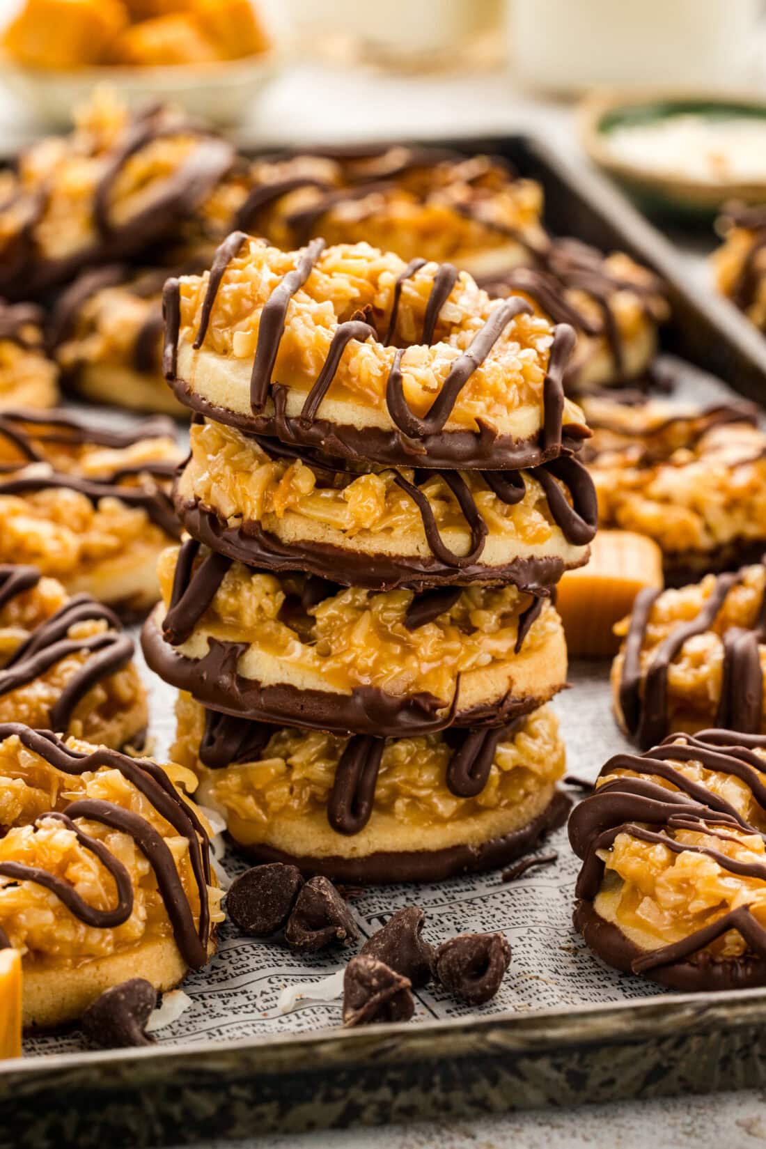 Stack of Homemade Samoas with more behind it