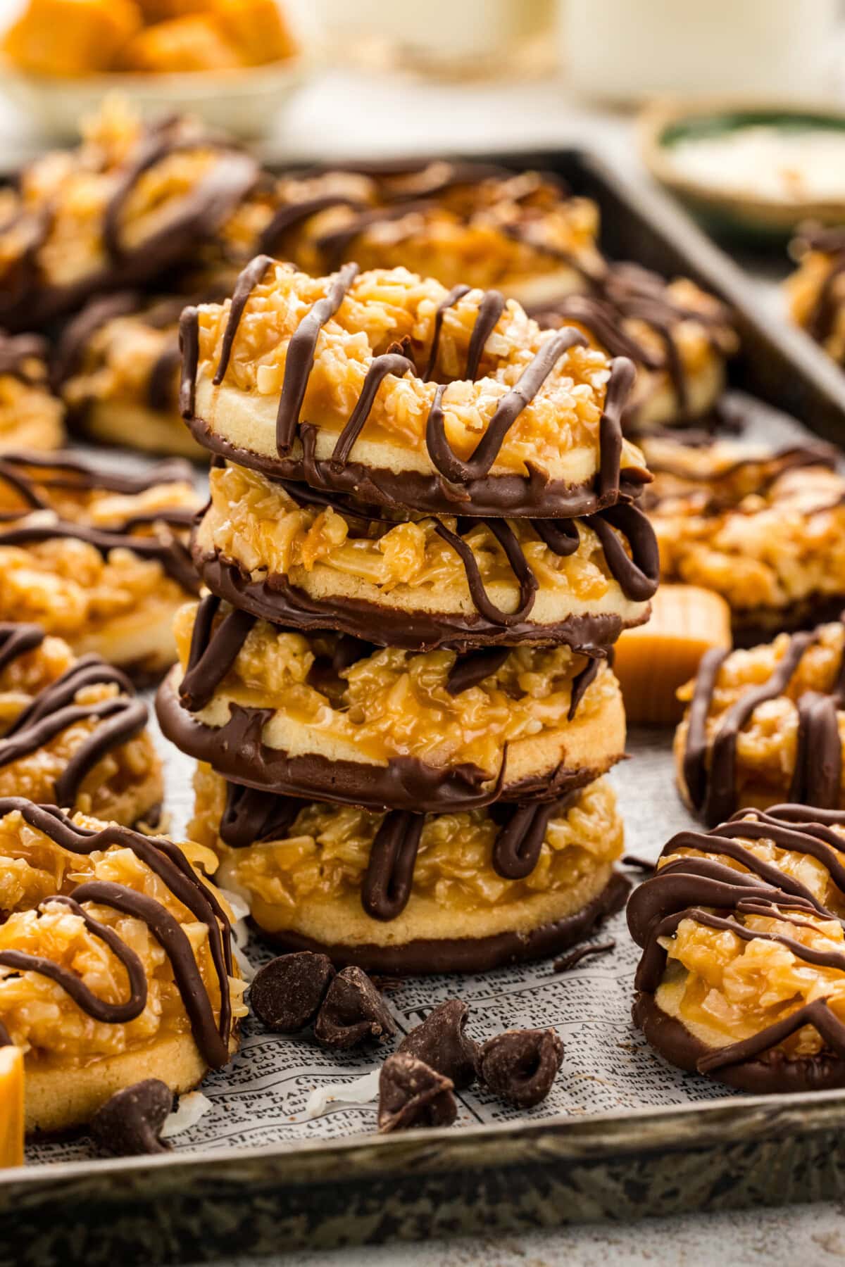 Stack of Homemade Samoas with more behind it