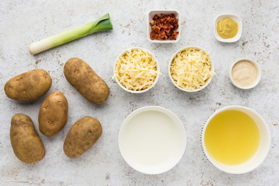 Ingredients for Potatoes Au Gratin with Bacon and Leeks