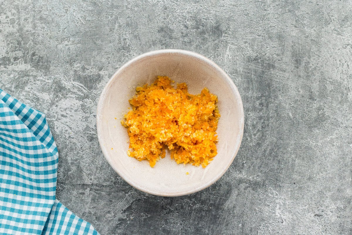 sugar, salt, and zest in a bowl rubbed together