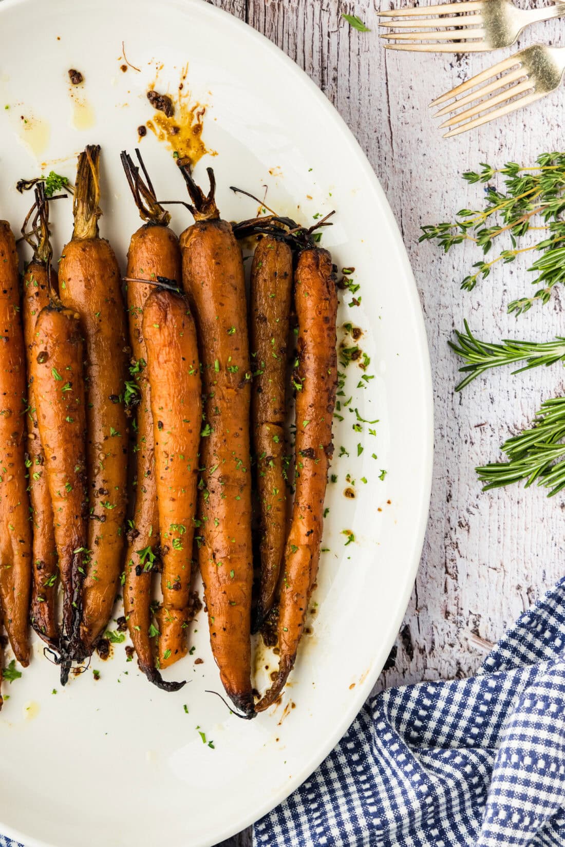 Slow Cooker Balsamic Carrots on a white platter