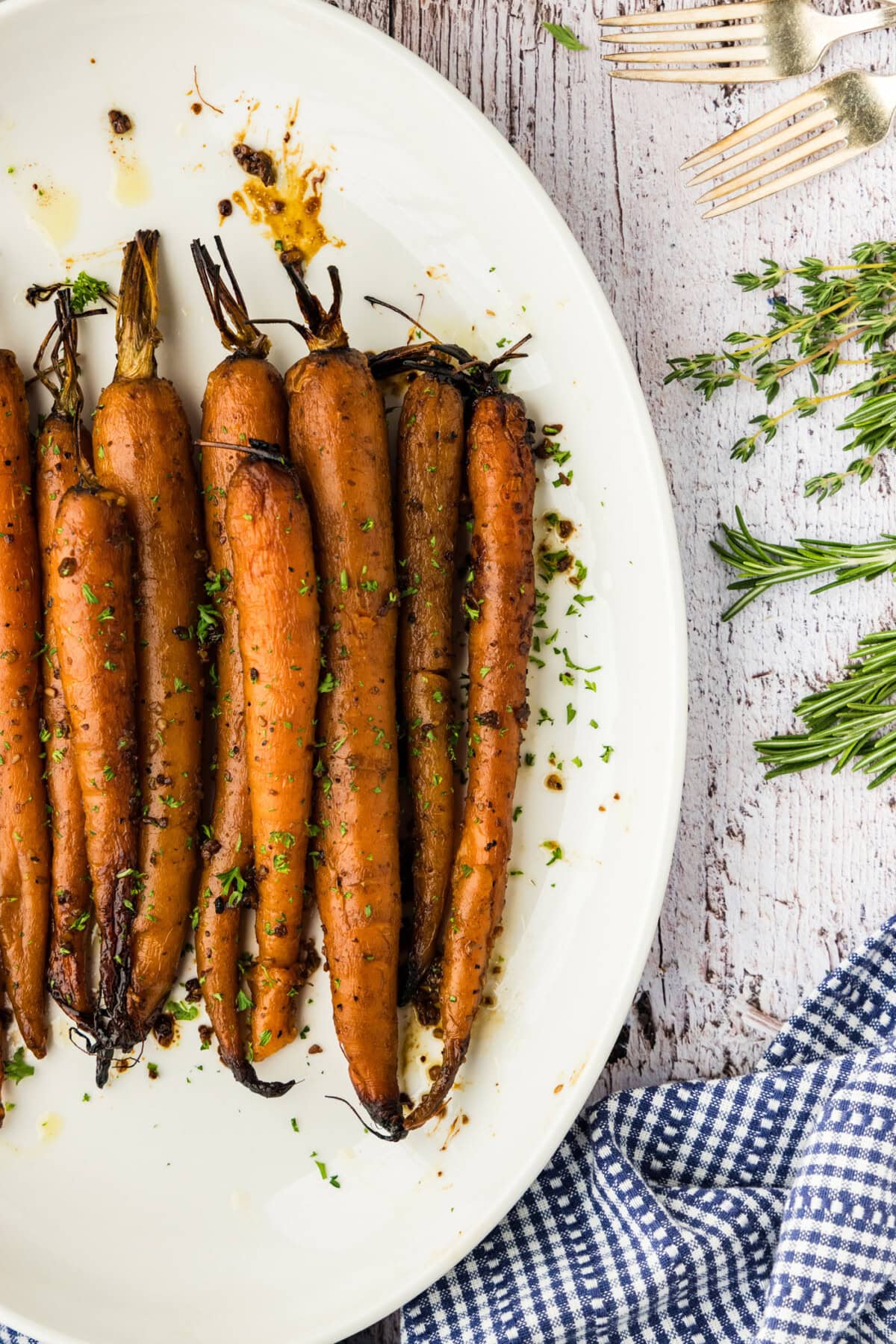 Slow Cooker Balsamic Carrots on a white platter