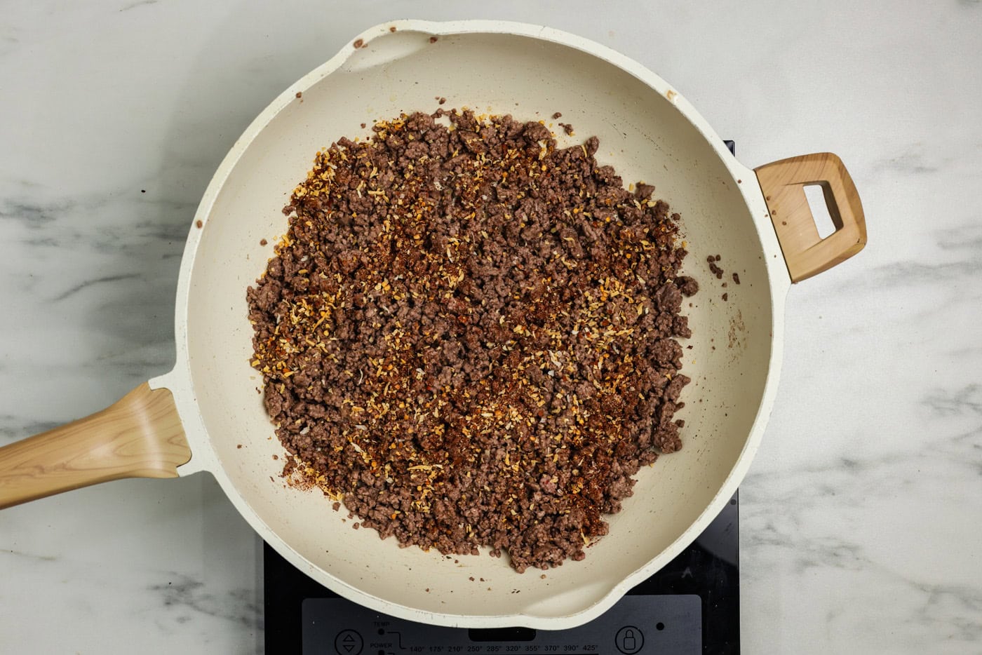 ground beef browned in a skillet