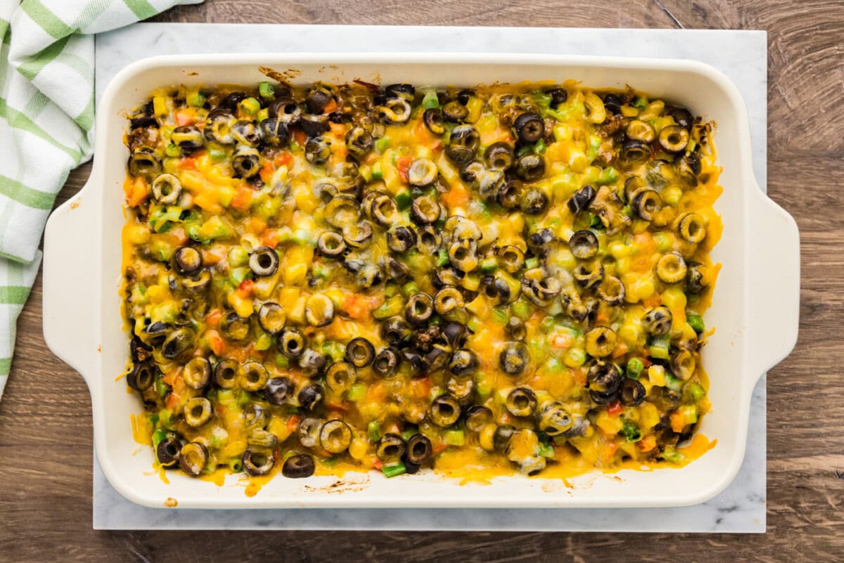 Baked taco casserole overhead photo