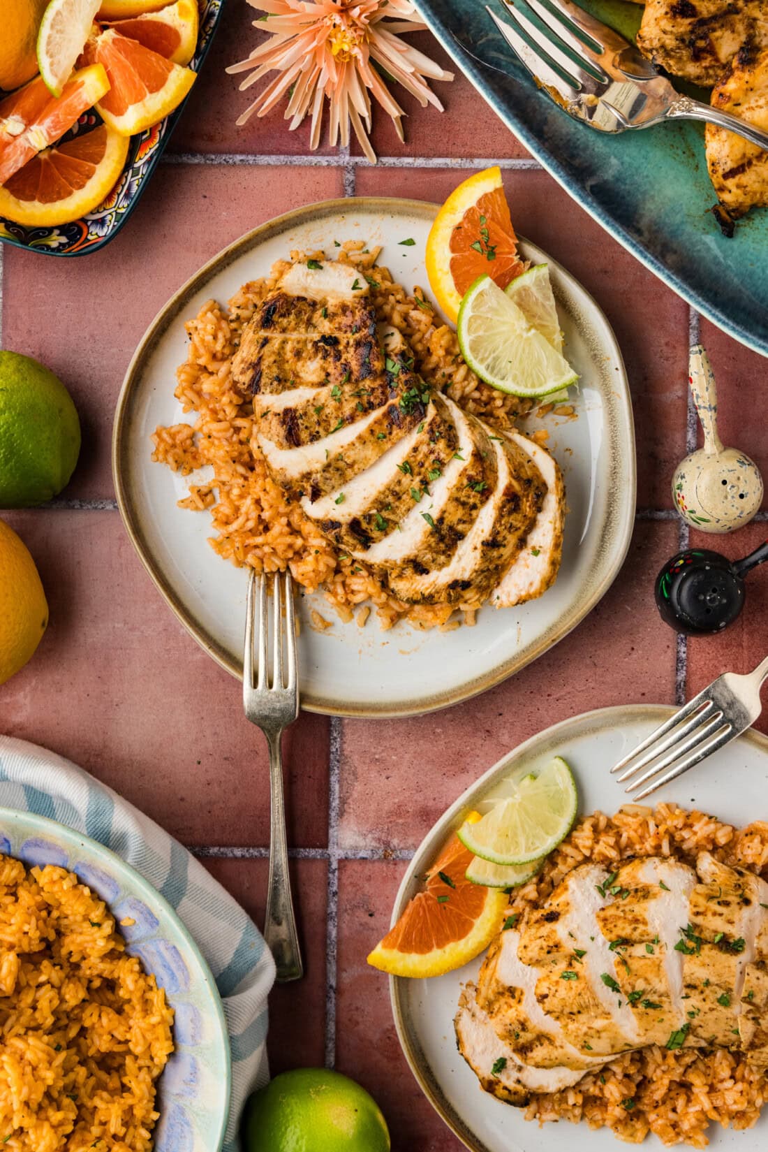 plates of Baja Chicken served over Mexican rice