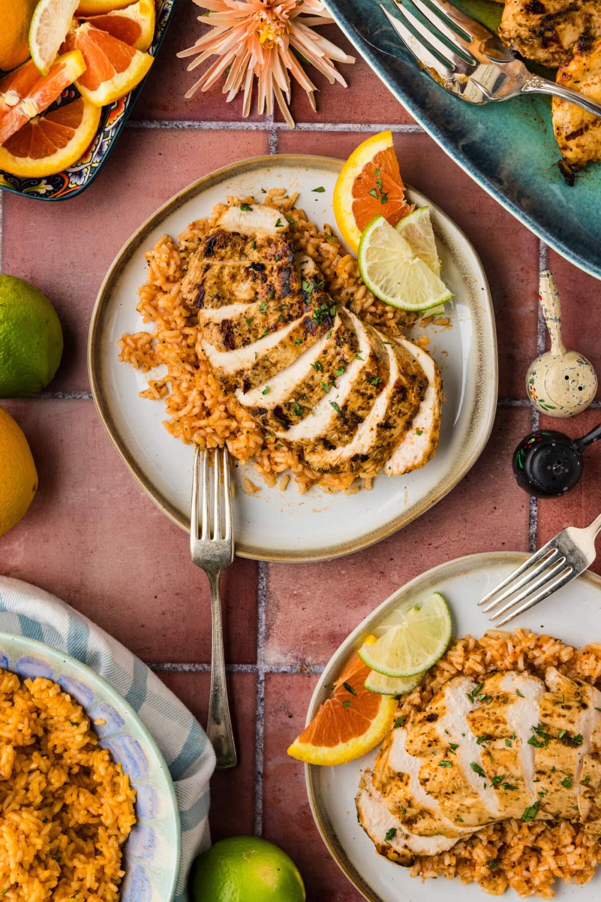 plates of Baja Chicken served over Mexican rice