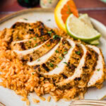 sliced Baja Chicken on plate