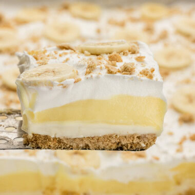 spatula lifting a slice of Banana Cream Lush