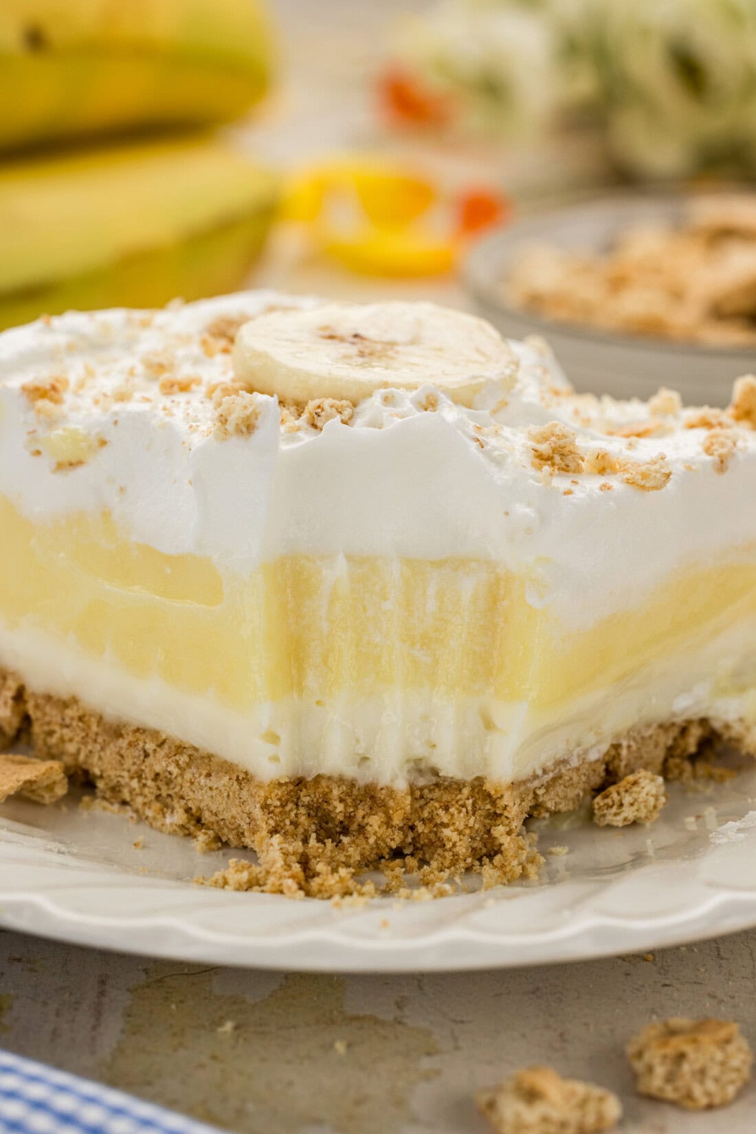 slice of Banana Cream Lush with bite out of it