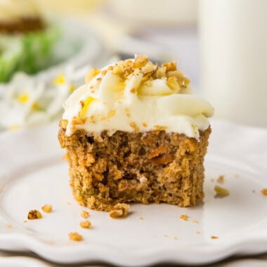 Carrot Cupcake on a plate with a bite taken out