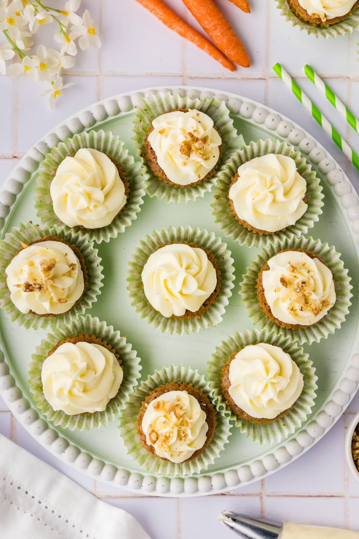 Carrot Cupcakes on a white serving platter