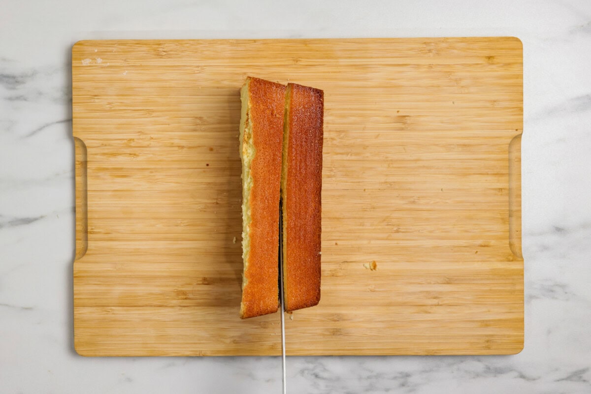 pound cake sliced in half