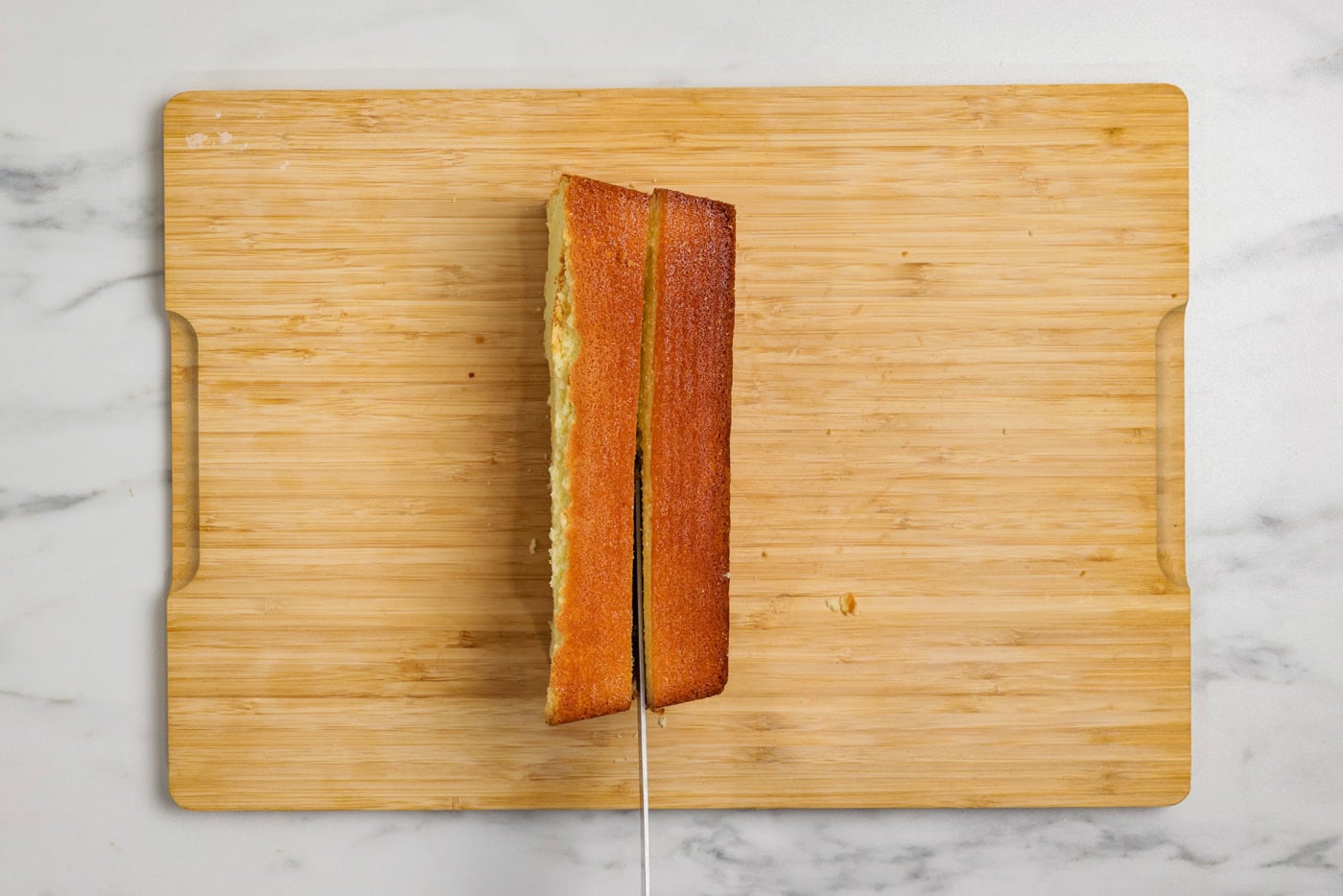 pound cake sliced in half
