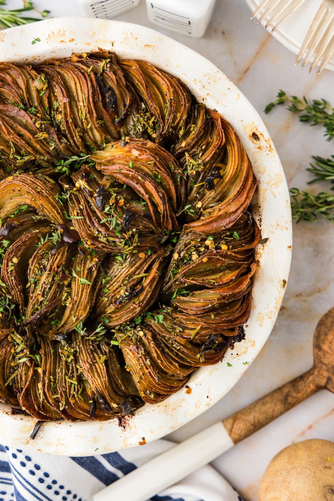 Close up photo of a pan of Crispy Roast Potatoes