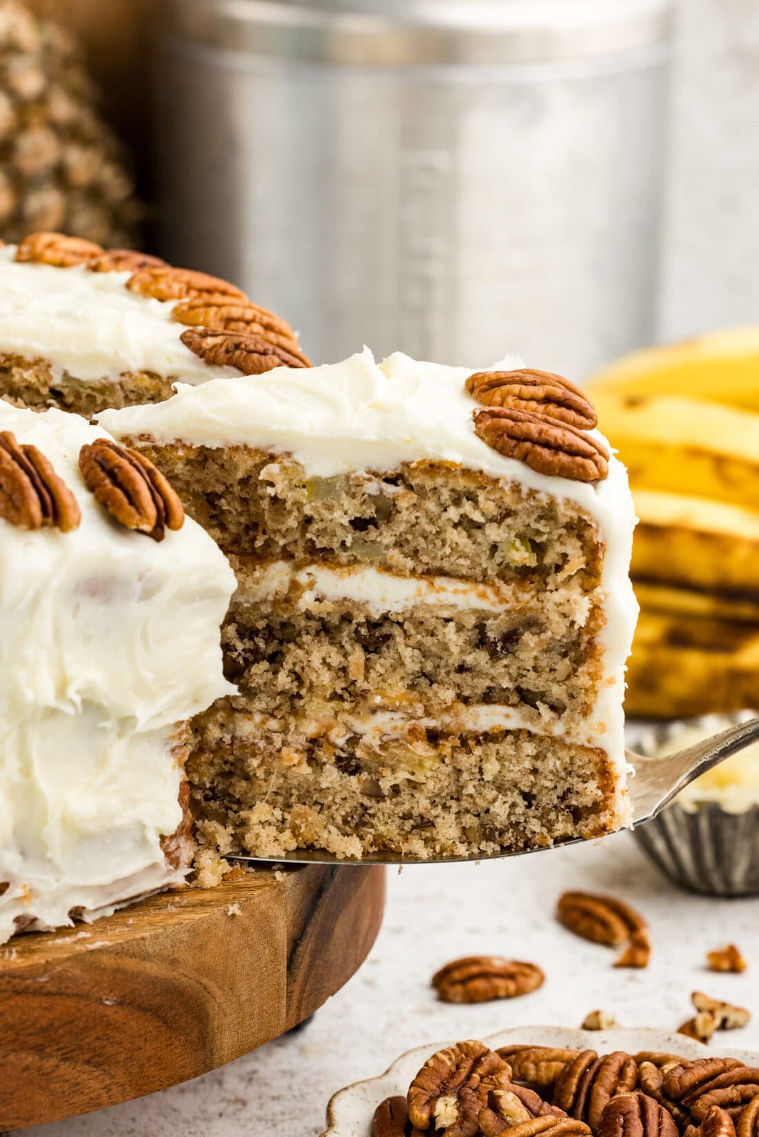 Slice of Hummingbird Cake being removed