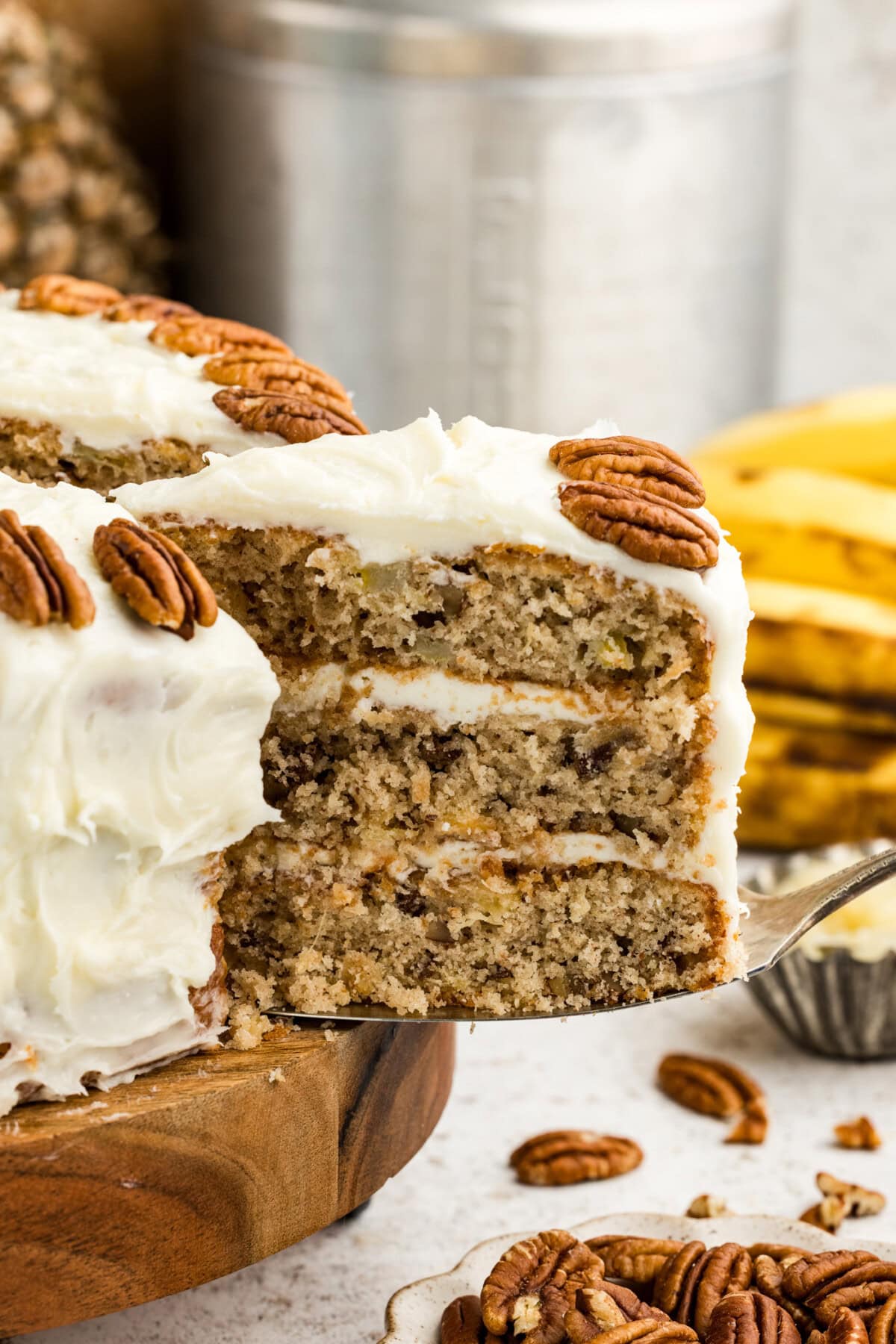 Slice of Hummingbird Cake being removed