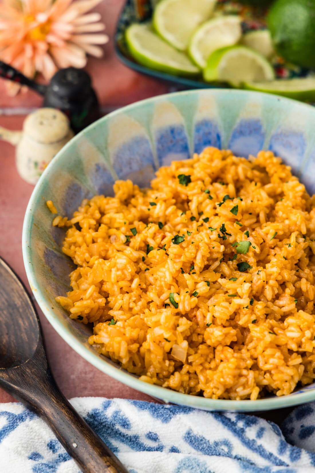 bowl of Mexican Rice with serving spoon
