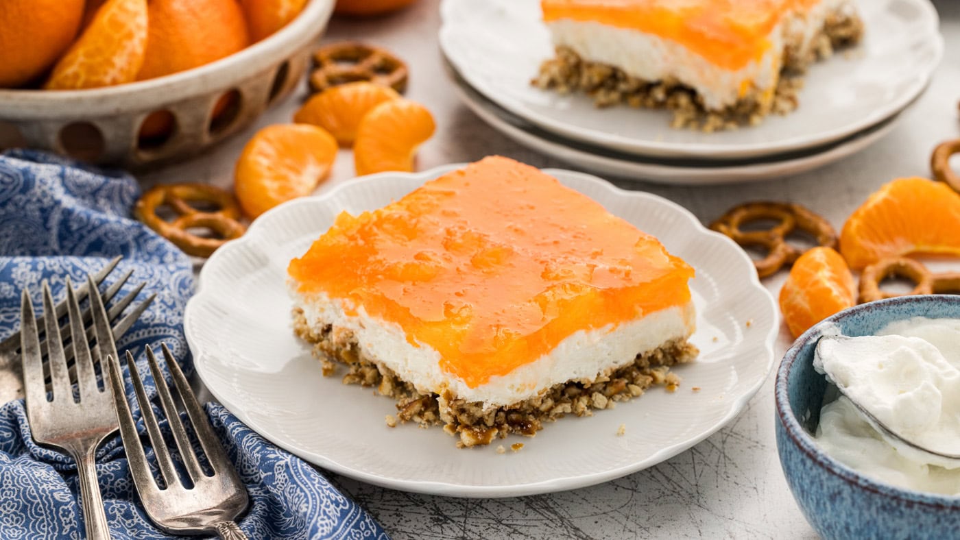 Orange Pretzel Salad - Amanda's Cookin' - Jello Recipes