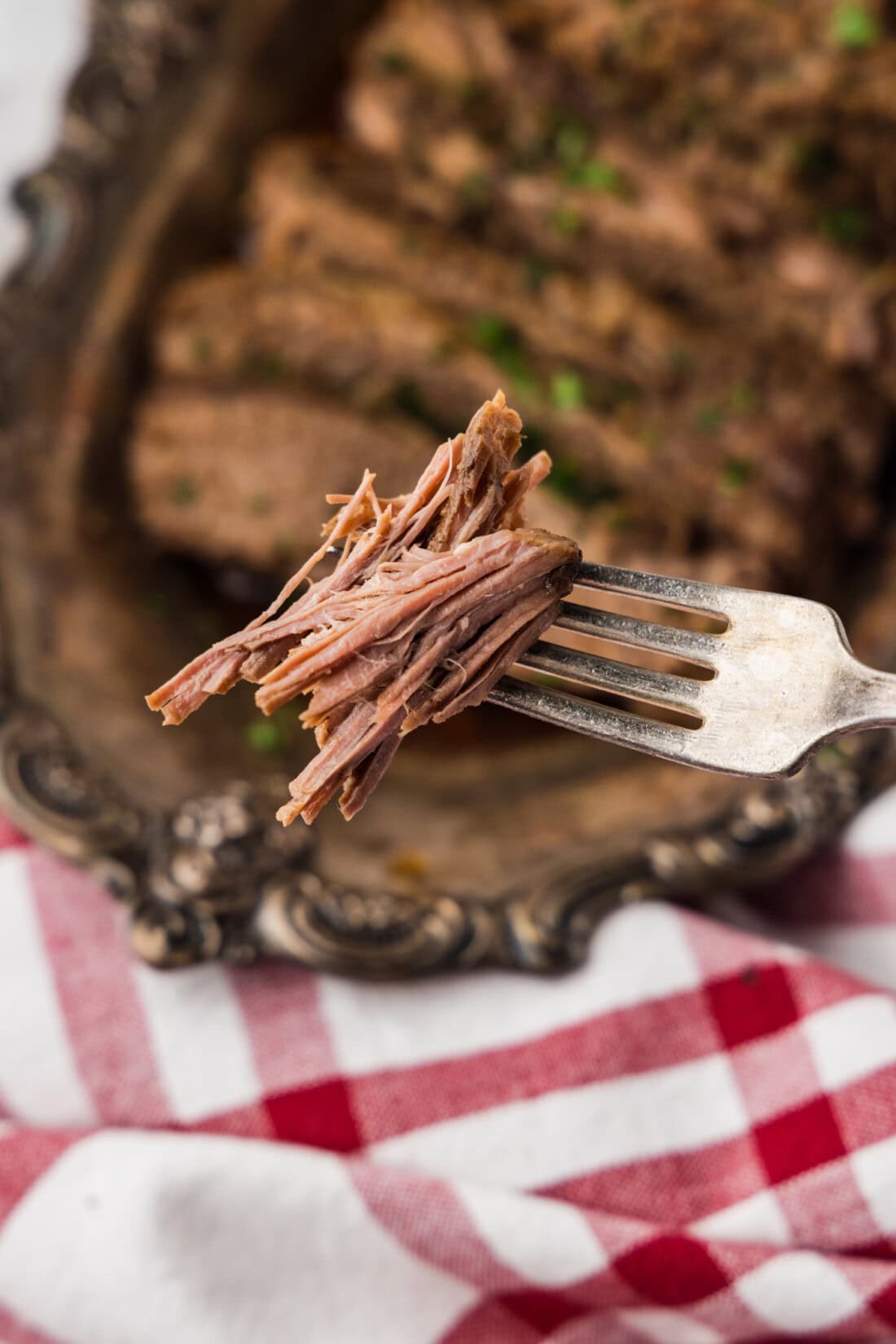 fork full of Slow Cooker Brisket
