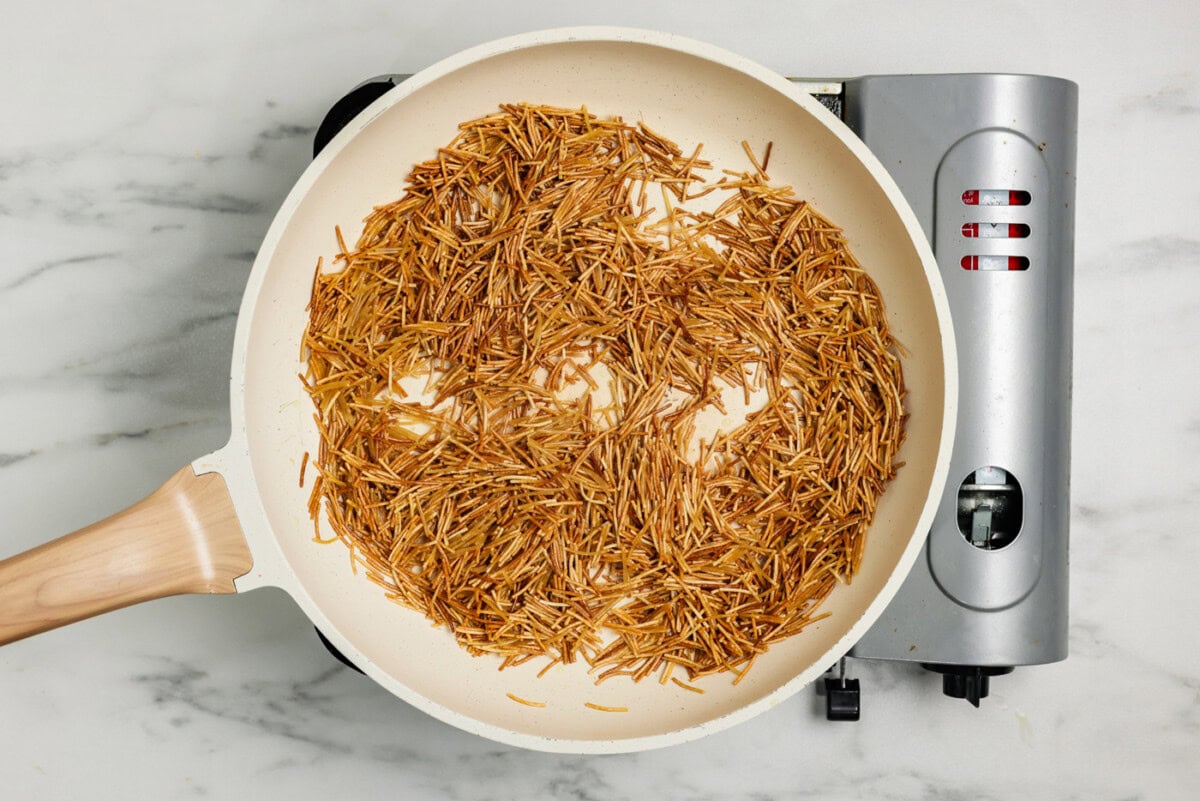 browned fideo in skillt
