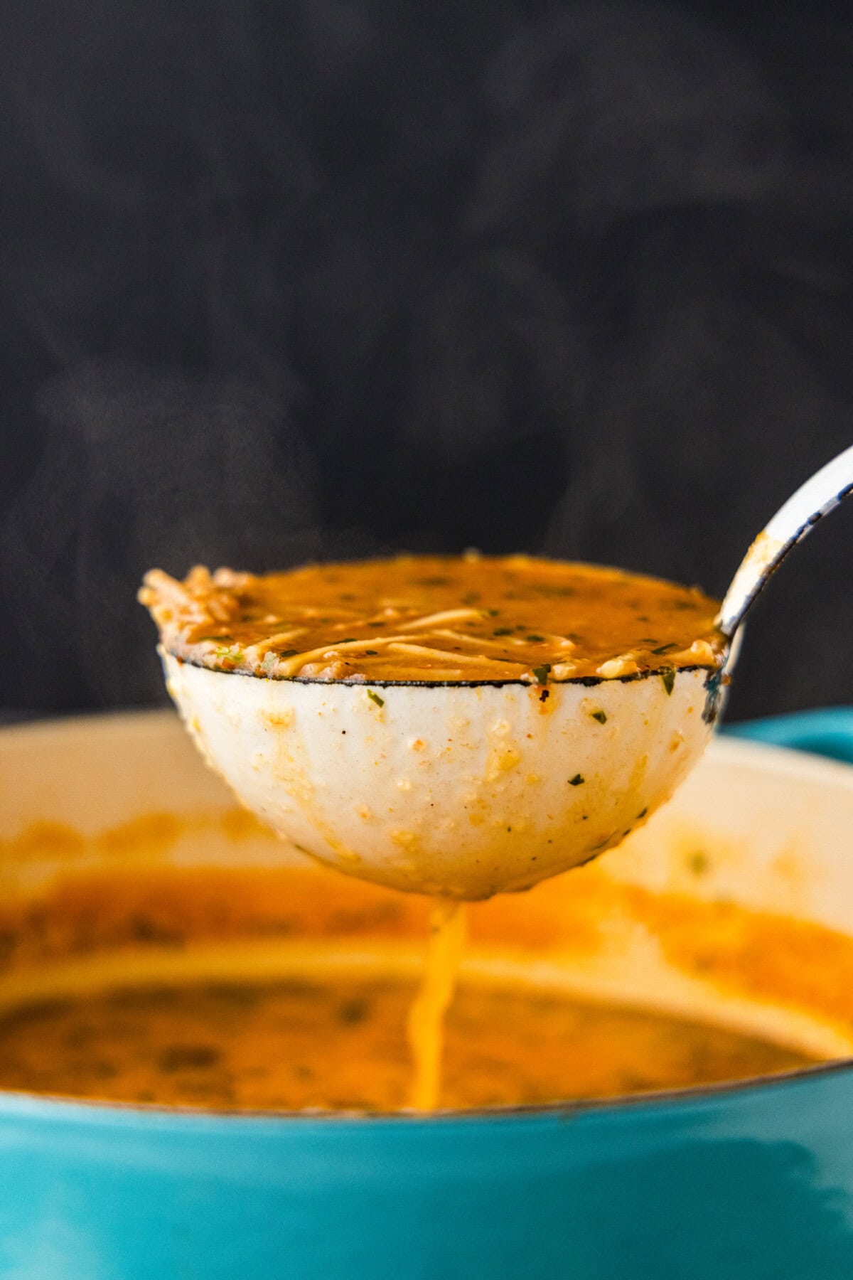 steamy ladle of Sopa de Fideo