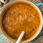 pan of Sopa de Fideo that's been stirred