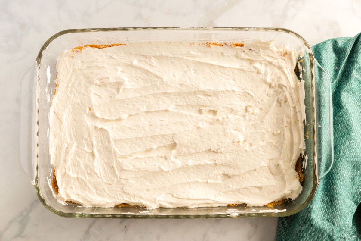 cream cheese mixture in pan