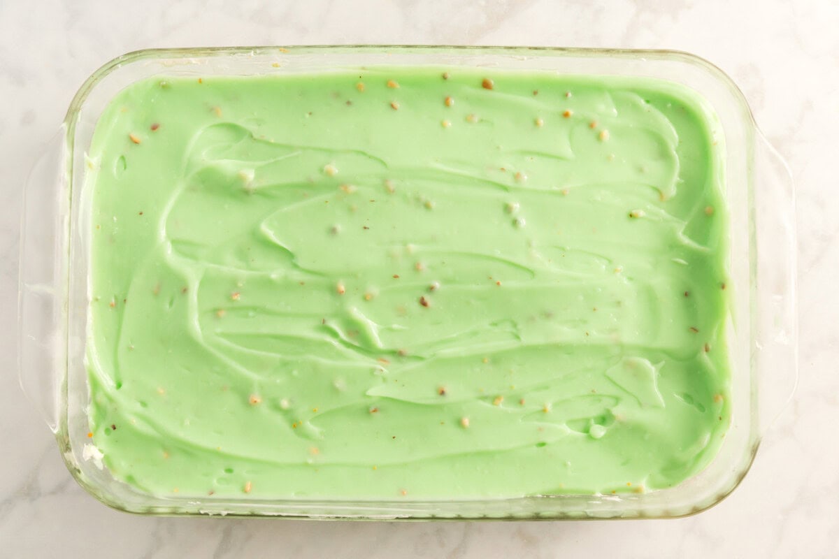 pistachio pudding layer in a 13x9 pan