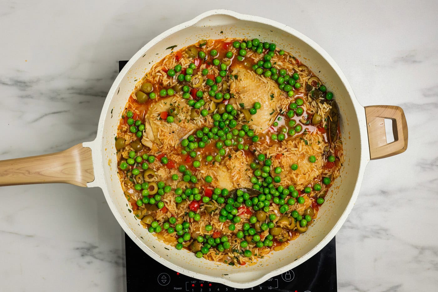 peas added to skillet