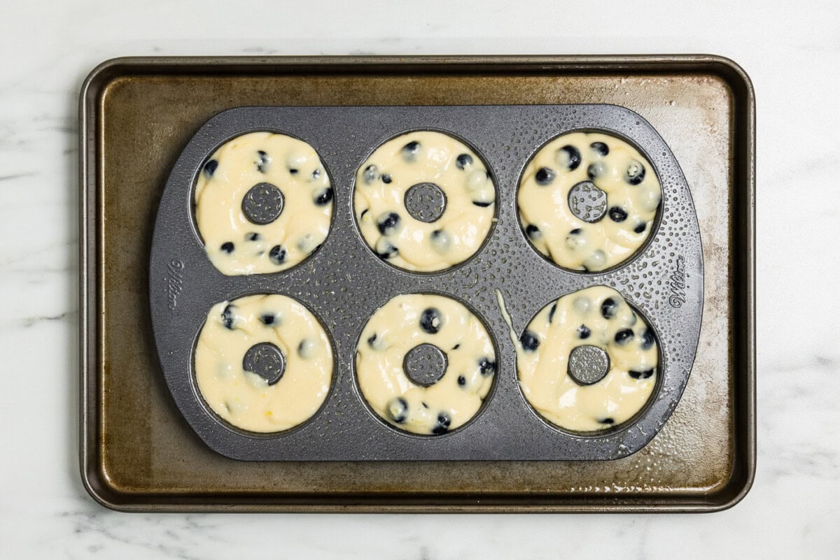 Blueberry Donut batter in donut pan