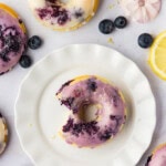 Blueberry Donut with bite out of it on plate